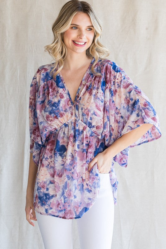 Last One! “Sandy" Floral Dolman Blouse