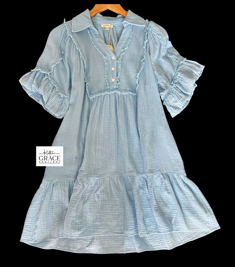 "Shasta" Soft Cotton Dress, Blue