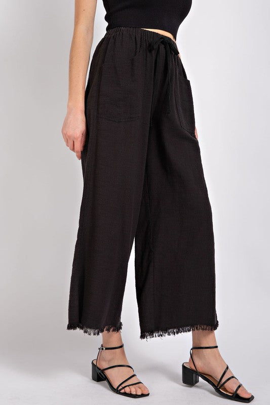 "Oaklyn" Frayed Wide Leg Pants, Black - The Katie Grace Boutique