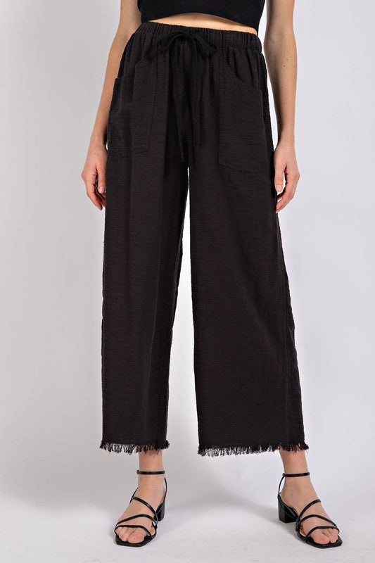 "Oaklyn" Frayed Wide Leg Pants, Black - The Katie Grace Boutique