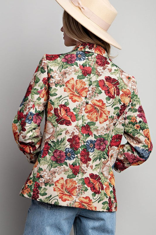 "Madison" Jacquard Floral Blazer - The Katie Grace Boutique