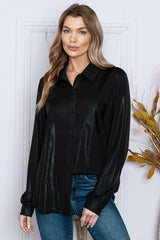 "Mariana" Metallic Button Down Blouse - The Katie Grace Boutique