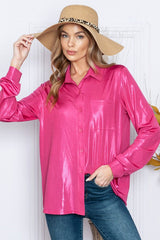 "Mariana" Metallic Button Down Blouse - The Katie Grace Boutique