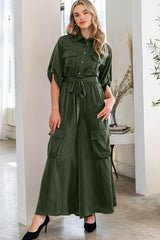 "Lauren" Satin Cargo Jumpsuit - The Katie Grace Boutique