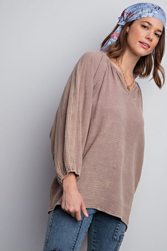 "Rochelle" Mineral Washed Cotton Blouse