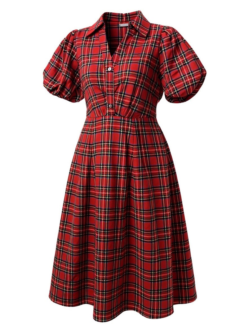 "Merry"  Plaid Midi Dress