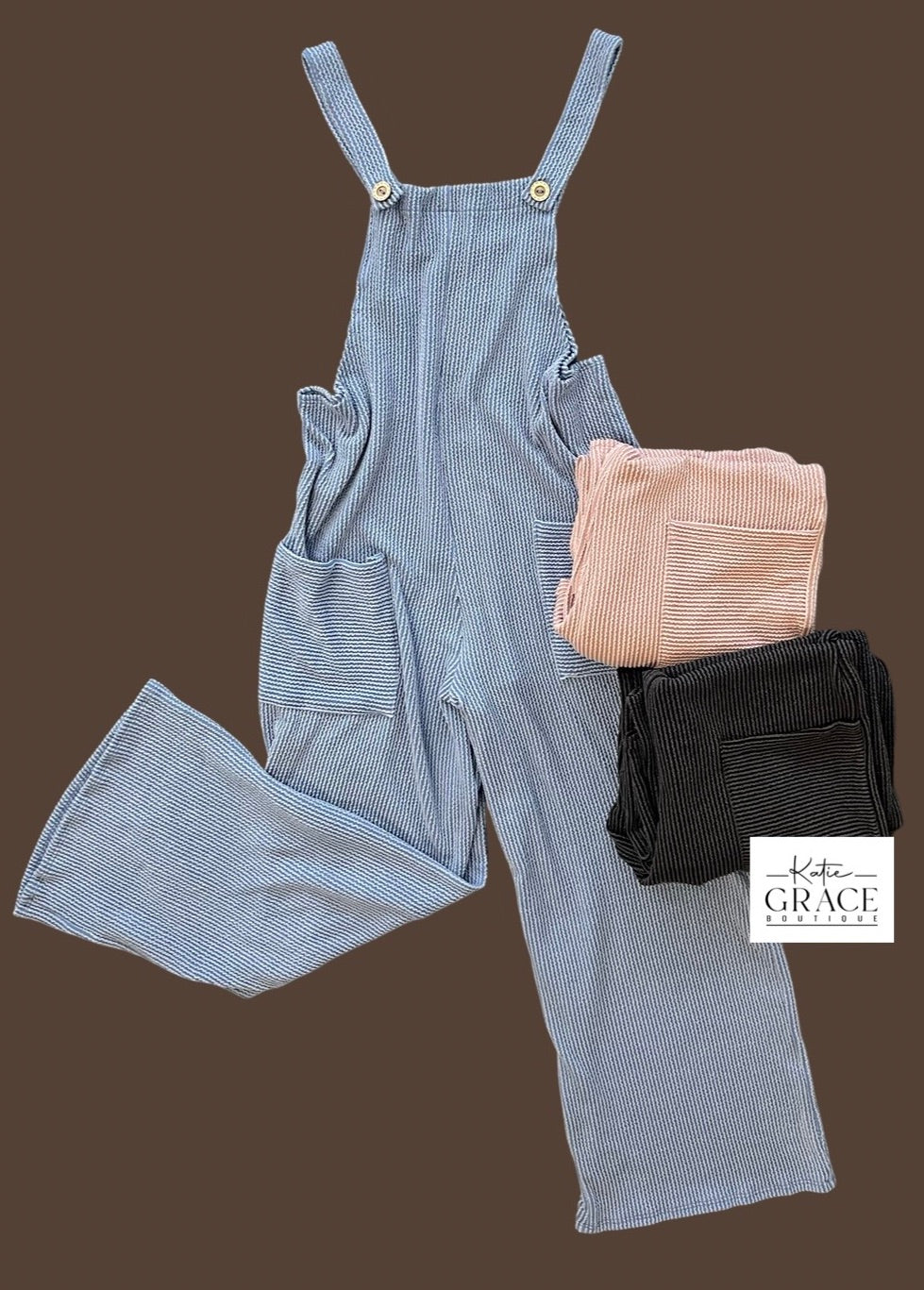 "Josie" Urban Ribbed Overalls - The Katie Grace Boutique