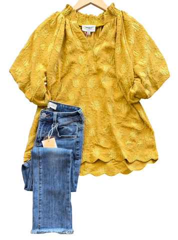 "Sunny" Textured Blouse - The Katie Grace Boutique