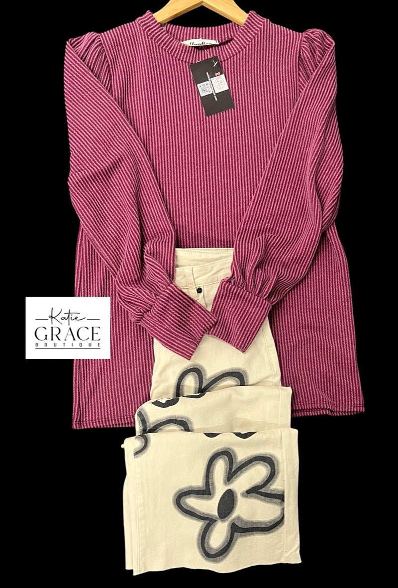 "Frances" Urban Ribbed Top, Burgundy - The Katie Grace Boutique