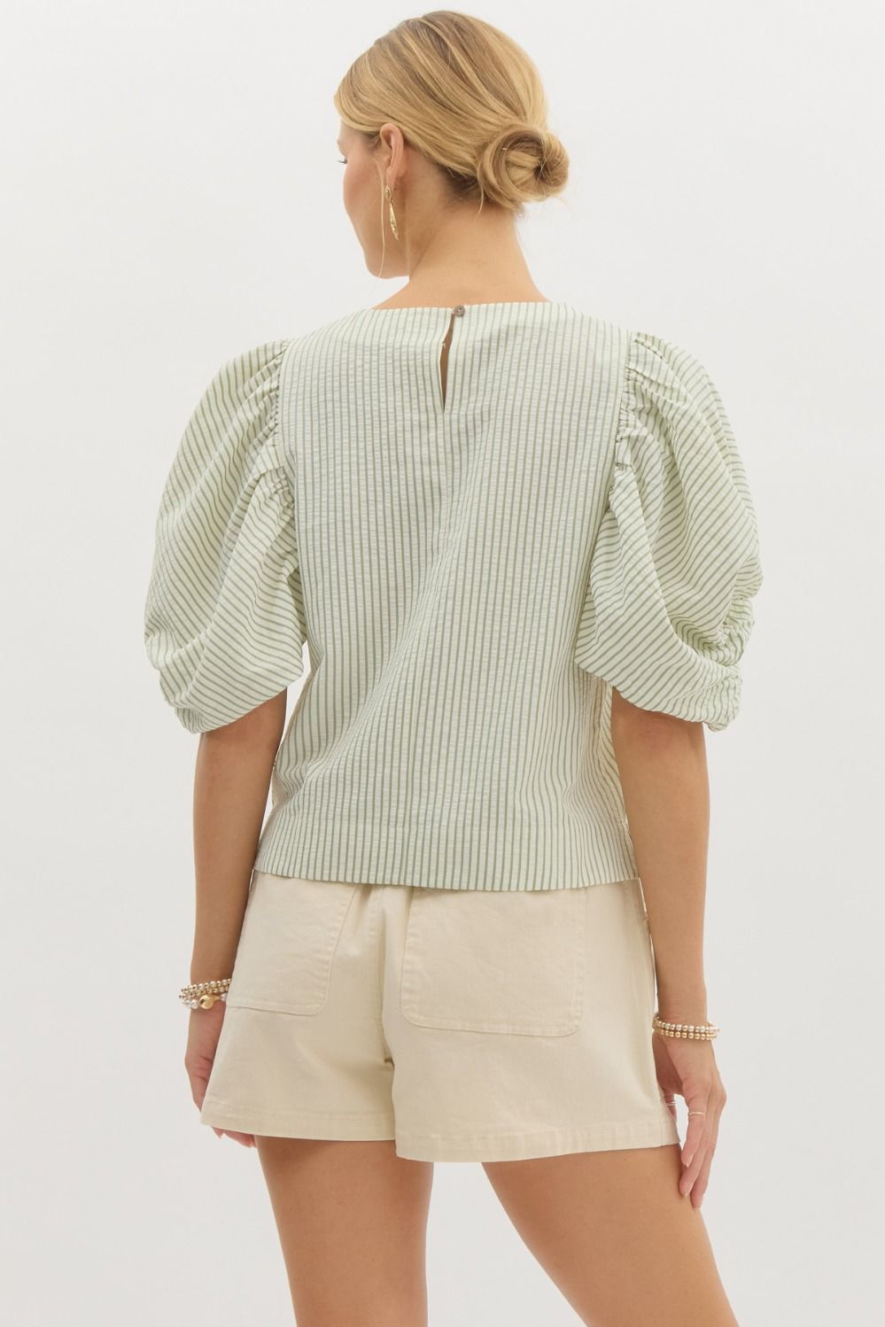 "Cherie" Seersucker Striped Blouse - The Katie Grace Boutique