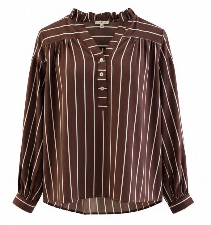 "Yancy" Striped Top, Chocolate - The Katie Grace Boutique