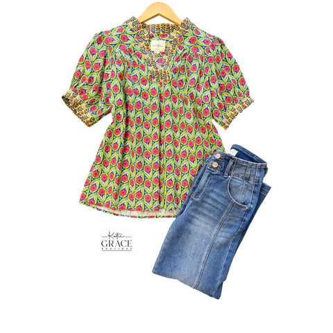 "Christine" Printed Blouse - The Katie Grace Boutique