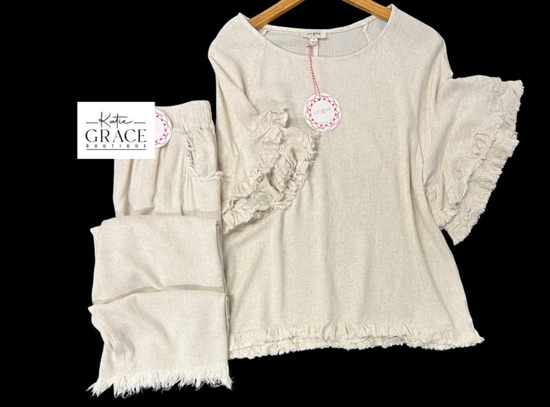 "Kelsi" Matching Linen Blend Separates, Oatmeal - The Katie Grace Boutique
