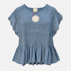 "Emma" Peplum Smocked Top, Blue - The Katie Grace Boutique