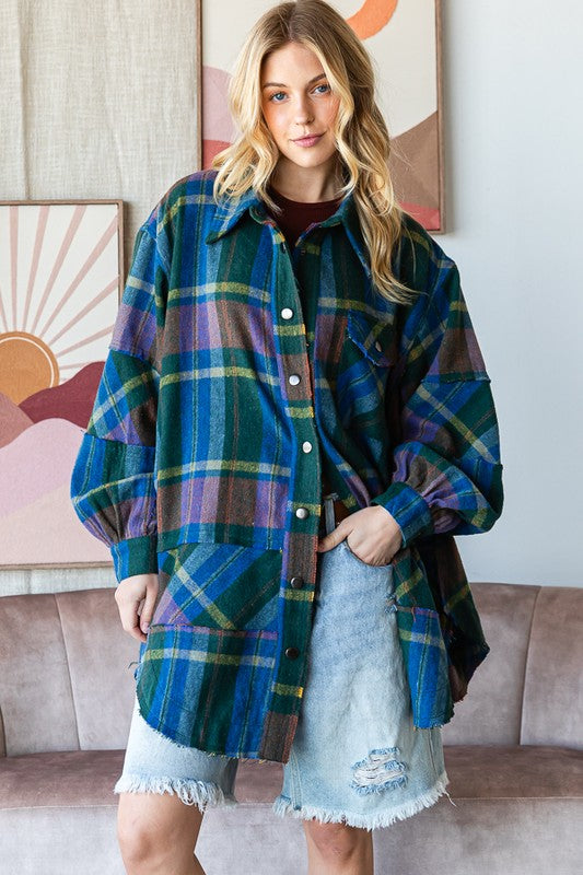 "Kylie" Oversized Plaid Shacket - The Katie Grace Boutique