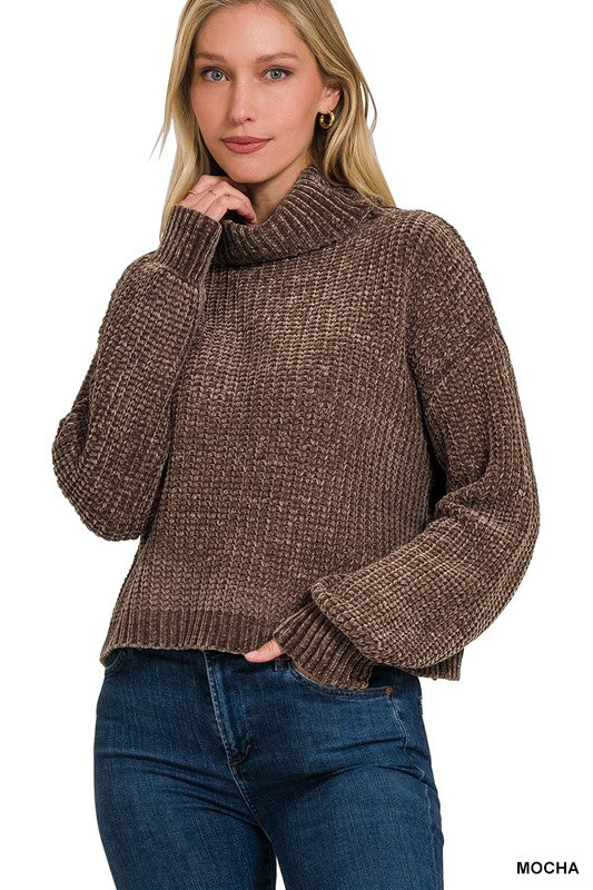 "Ophelia" Chenille Turtleneck Sweater - The Katie Grace Boutique