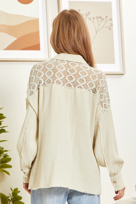 "Kenzie" Soft Cotton Blouse with Lace Insets
