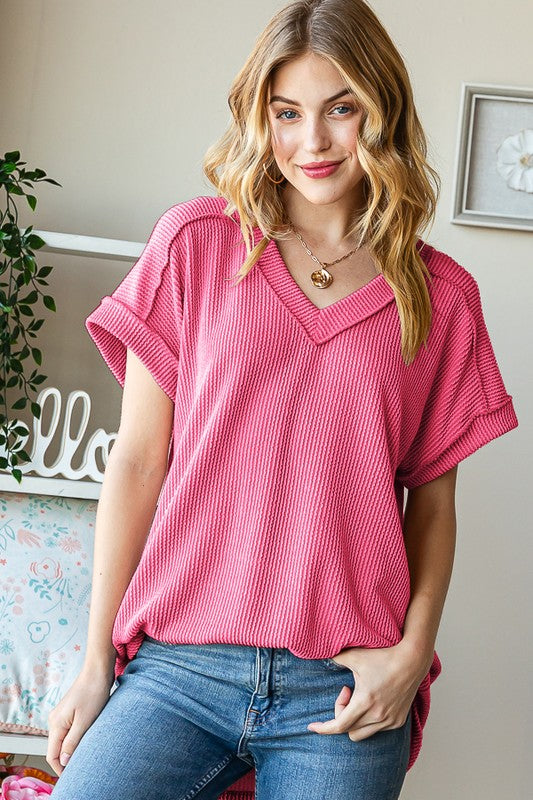 "Laura" Curly Ribbed Top - The Katie Grace Boutique