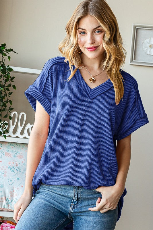 "Laura" Curly Ribbed Top - The Katie Grace Boutique