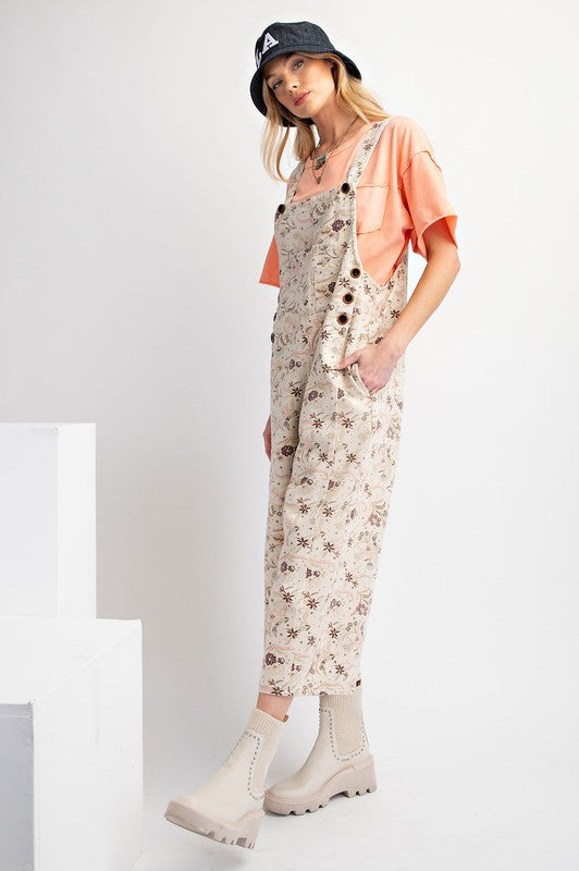 "Kristi" Floral Cropped Overalls