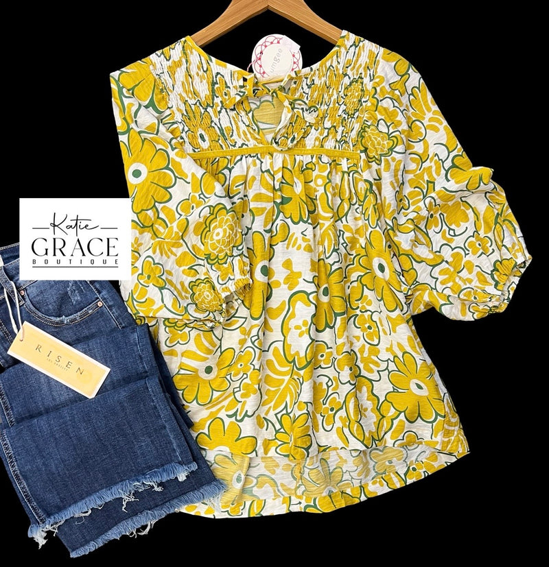 "Sunnie" Floral Blouse - The Katie Grace Boutique