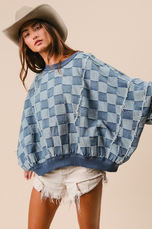 "Lily" Denim Check Pullover