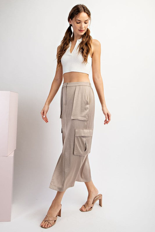 "Elise" Satin Cargo Skirt - The Katie Grace Boutique