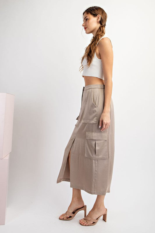 "Elise" Satin Cargo Skirt - The Katie Grace Boutique