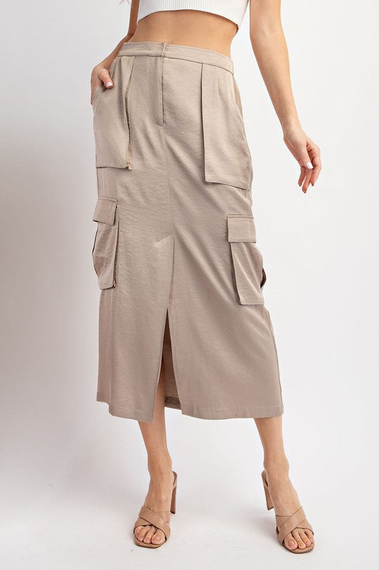 "Elise" Satin Cargo Skirt - The Katie Grace Boutique