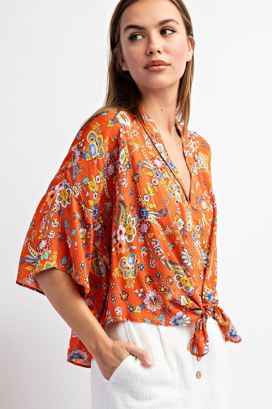 "Hailey" Floral Tie Blouse - The Katie Grace Boutique