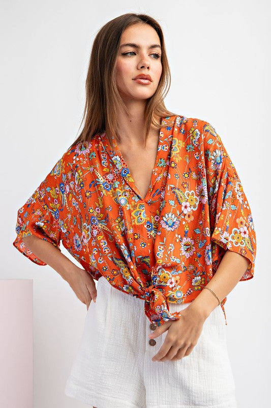 "Hailey" Floral Tie Blouse - The Katie Grace Boutique