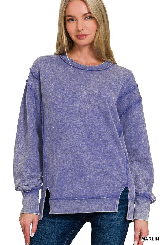 "Marla" Mineral Washed Pullover, 2 colors - The Katie Grace Boutique