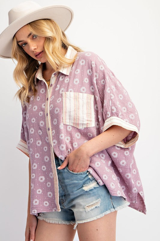 "McKayla" Oversized Floral Button Down - The Katie Grace Boutique