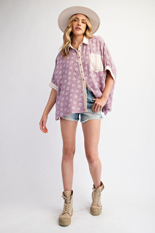 "McKayla" Oversized Floral Button Down - The Katie Grace Boutique