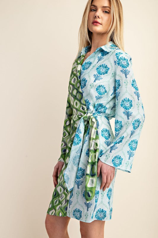 "Josie" Mixed Pattern Wrap Dress - The Katie Grace Boutique