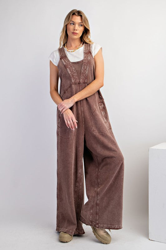 "Suzie" Mineral Washed Jumpsuit, Earth Red - The Katie Grace Boutique