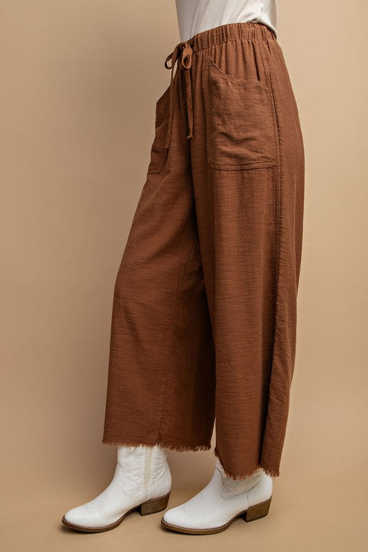 "Oaklyn" Cotton Frayed Pants, Brown - The Katie Grace Boutique