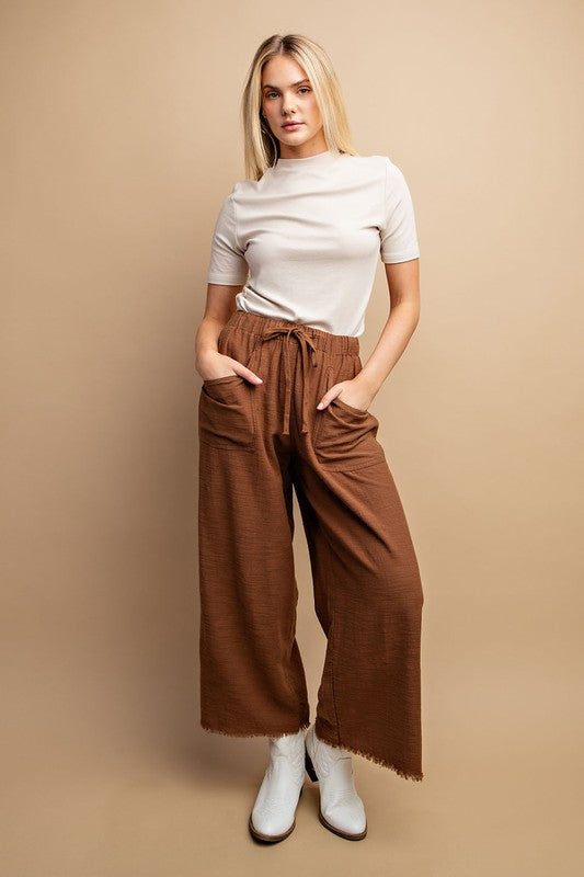 "Oaklyn" Cotton Frayed Pants, Brown - The Katie Grace Boutique