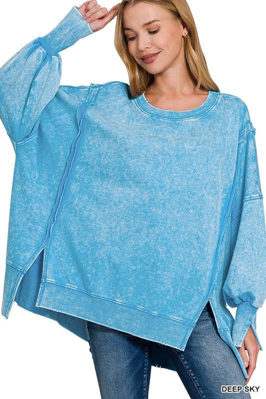 "Shelby" Mineral Washed Distressed Pullover, 5 colors