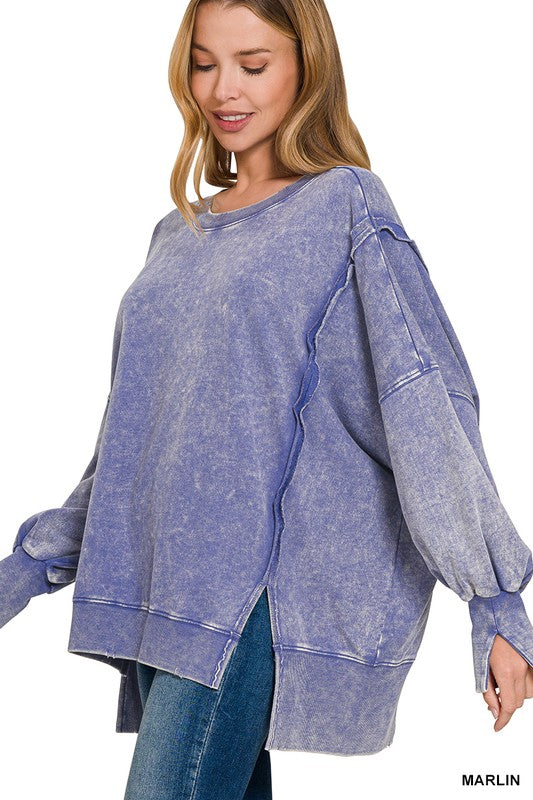 "Shelby" Mineral Washed Distressed Pullover, 5 colors - The Katie Grace Boutique