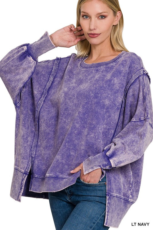 "Shelby" Mineral Washed Distressed Pullover, 5 colors - The Katie Grace Boutique