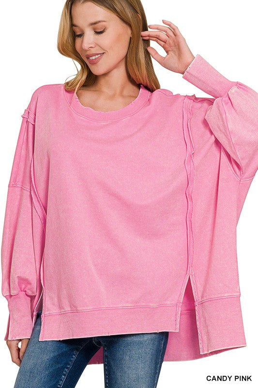 "Shelby" Mineral Washed Distressed Pullover, 5 colors - The Katie Grace Boutique