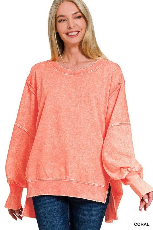 "Shelby" Mineral Washed Distressed Pullover, 5 colors - The Katie Grace Boutique