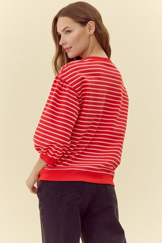 "Cheri" Striped Top with Applique - The Katie Grace Boutique