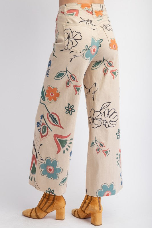 "Maddie" Floral Jeans, Beige - The Katie Grace Boutique