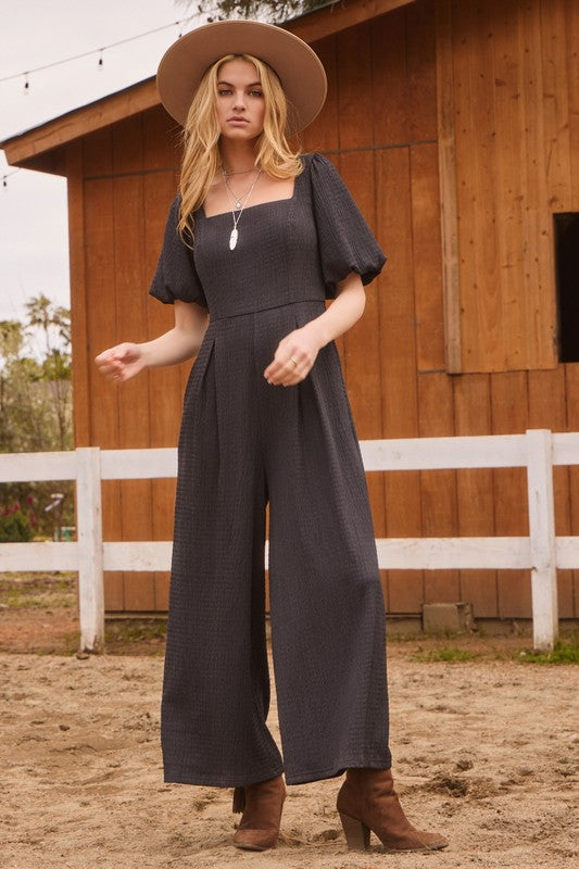 "Chasely" Textured Jumpsuit - The Katie Grace Boutique