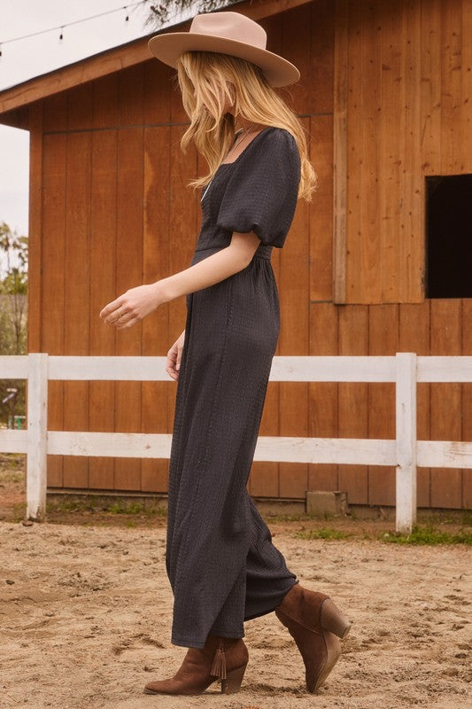 "Chasely" Textured Jumpsuit - The Katie Grace Boutique