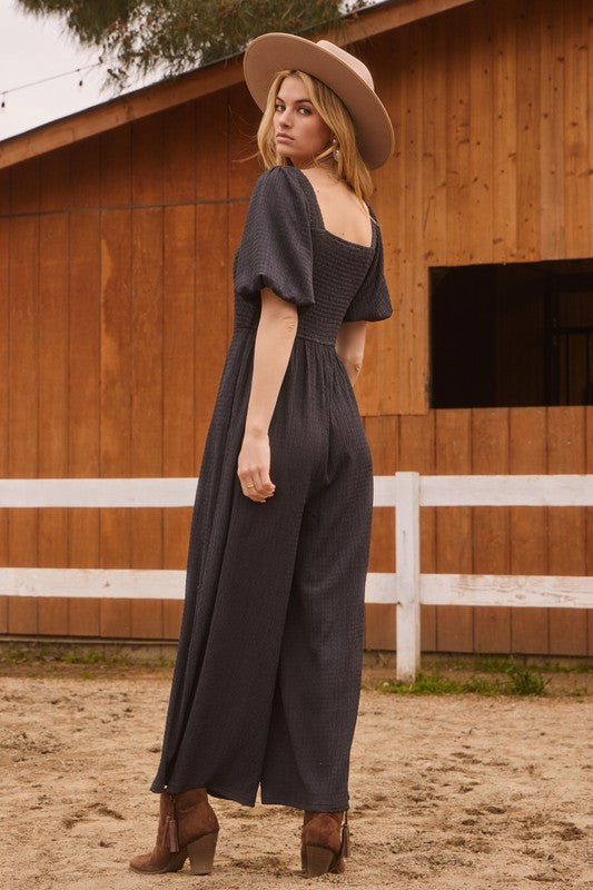 "Chasely" Textured Jumpsuit - The Katie Grace Boutique