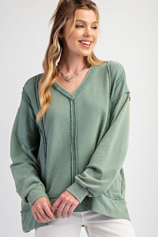 "Tessa" Mineral Washed Pullover - The Katie Grace Boutique