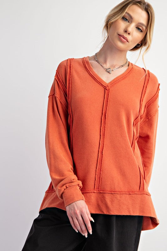 "Tessa" Mineral Washed Pullover - The Katie Grace Boutique